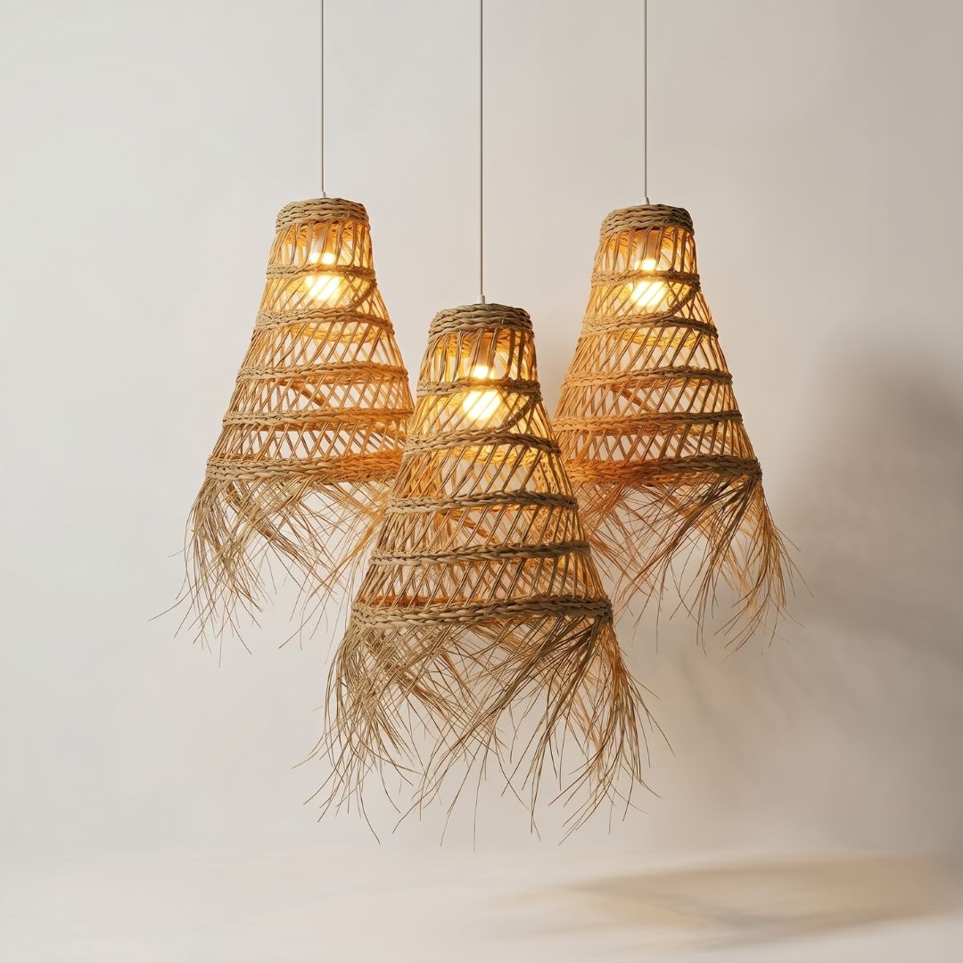 Handwoven Raffia Cone Pendant Light