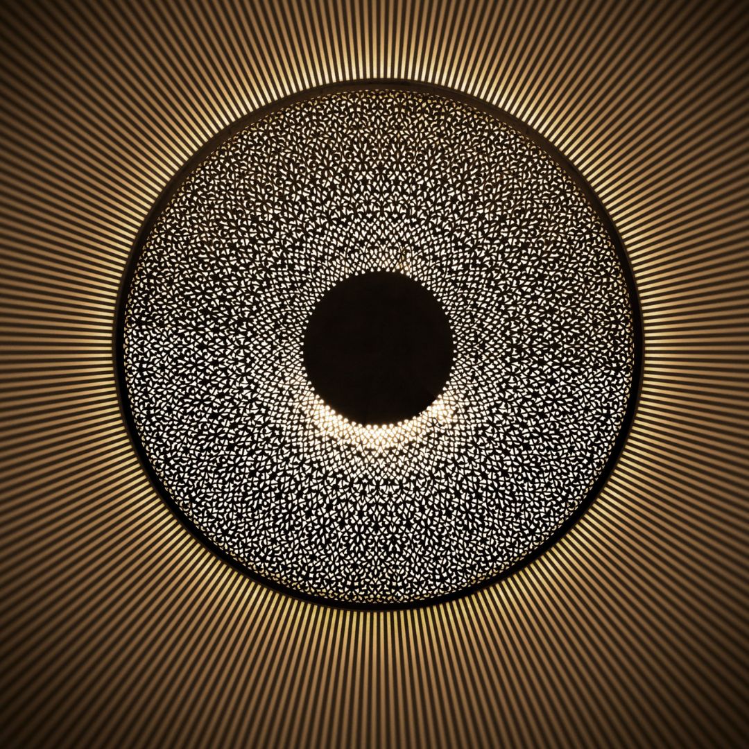 Round Brass Filigree Sconce | Moroccan Wall Art Light