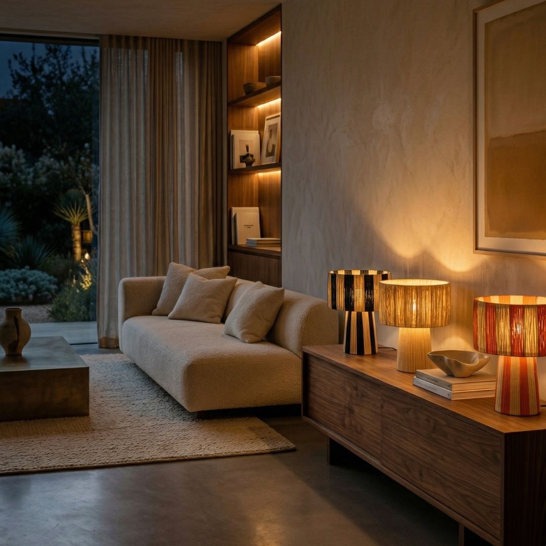 Hand-Woven Raffia Pedestal Table Lamp