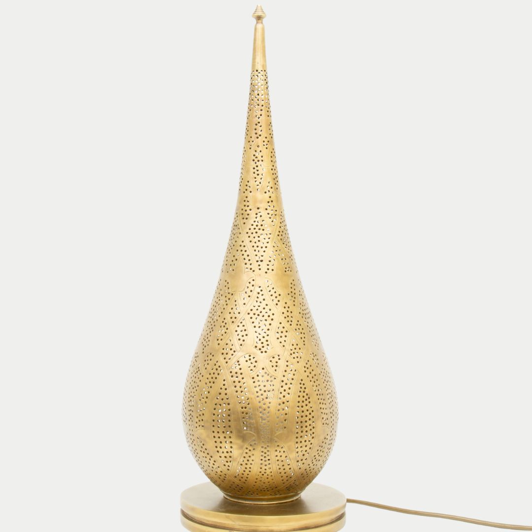 Hand-Etched Moroccan Brass Teardrop Lamp