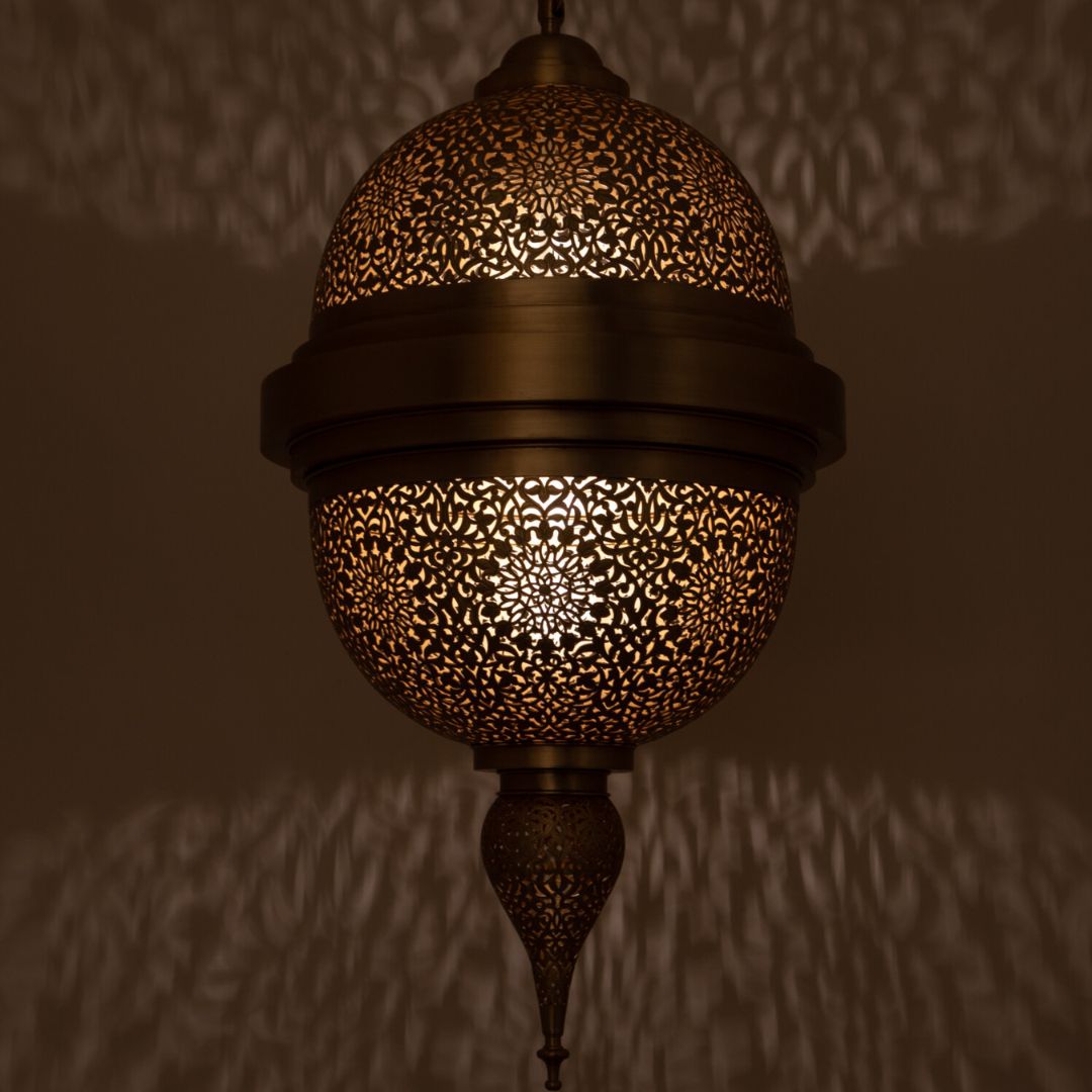 Soraya :  Hand-Etched Moroccan Brass Globe Pendant