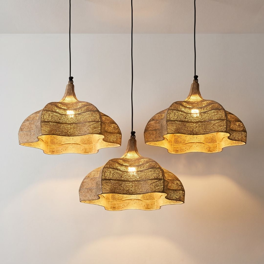 Artisanal Hammered Metal Scalloped Pendant Light