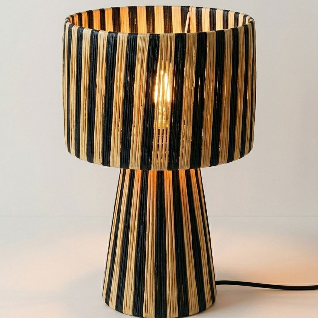Hand-Woven Raffia Pedestal Table Lamp