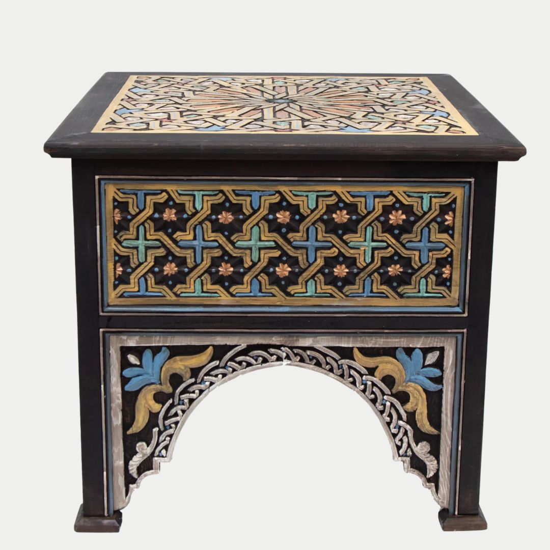 طاولة جانبية مغربية مصنوعة يدويًا من عرق اللؤلؤ: زمان