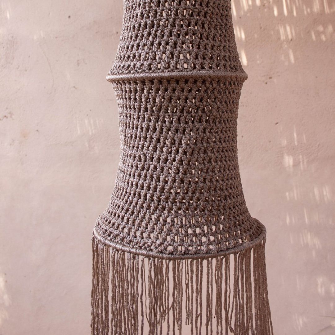 Hand-Crocheted Tiered Pendant Light - Natural Fiber