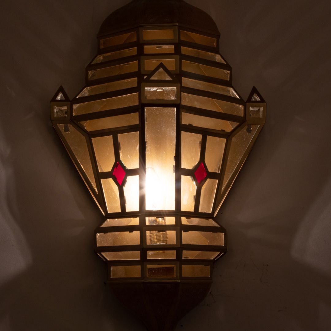 Royal Moorish Glass & Brass Wall Lantern