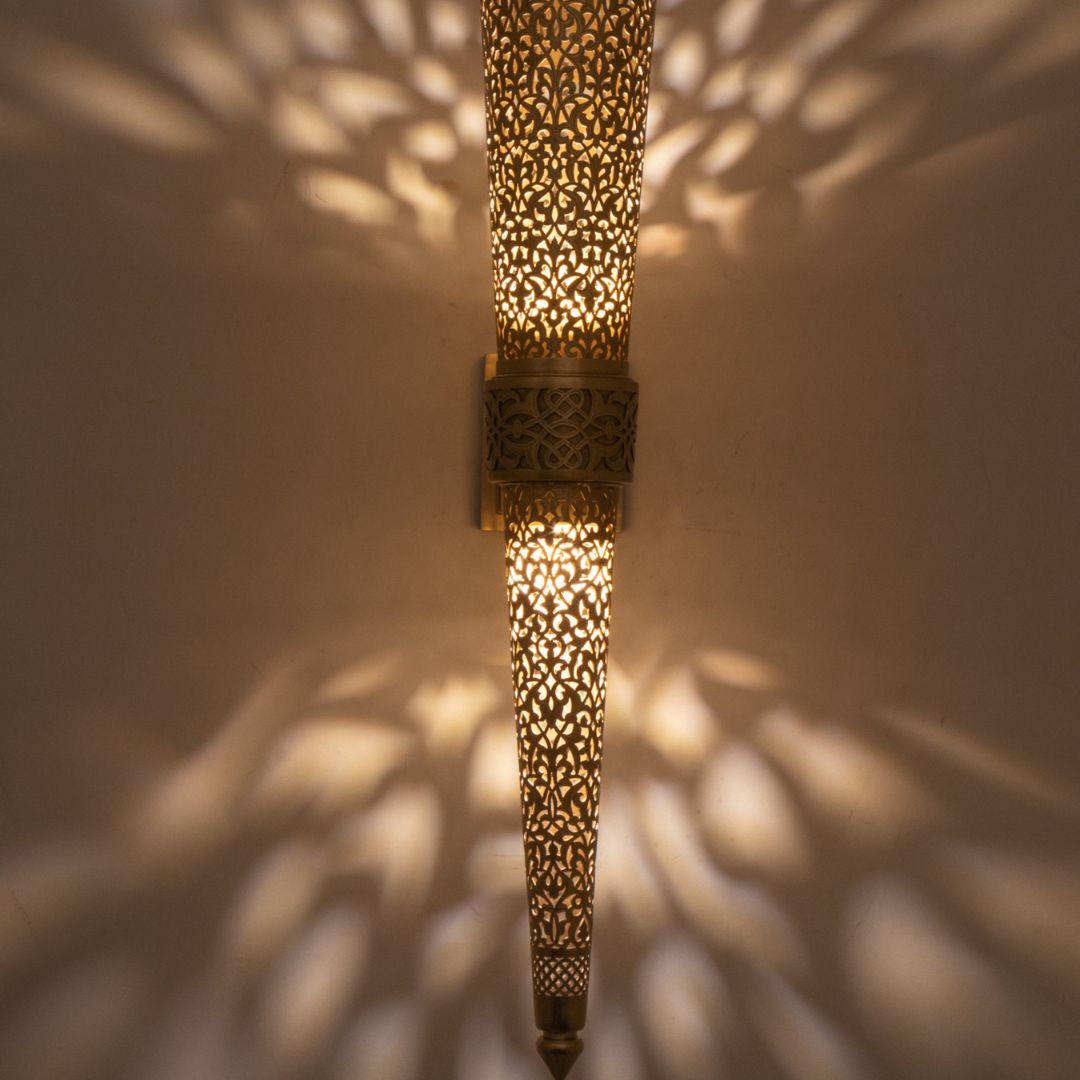 Hand-Etched Arabesque Brass Torch Sconce