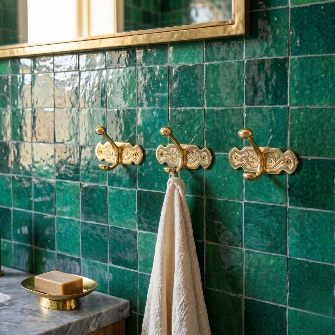 Hand-Etched Solid Brass Double Wall Hook