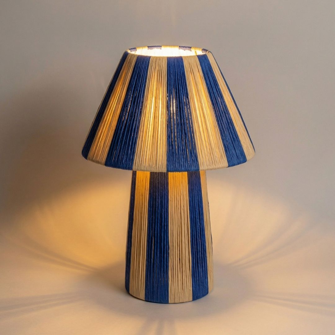 Hand-Woven Raffia Pedestal Table Lamp