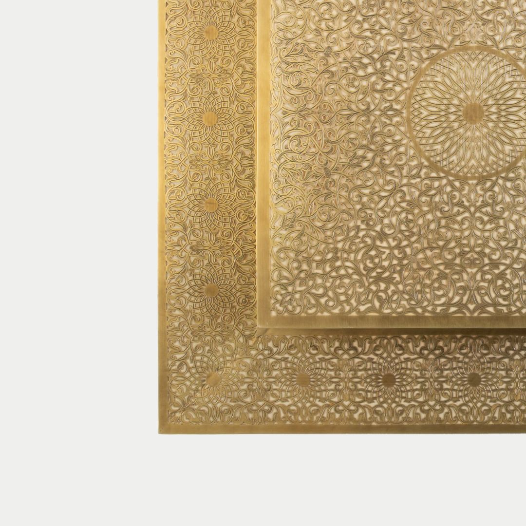 Assife : Hand-Engraved Moroccan Brass Square Flush Mount Ceiling Light