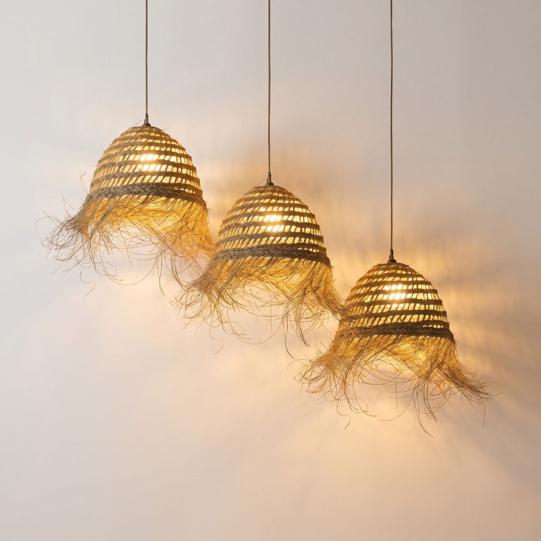 Handwoven Raffia Dome Pendant Light