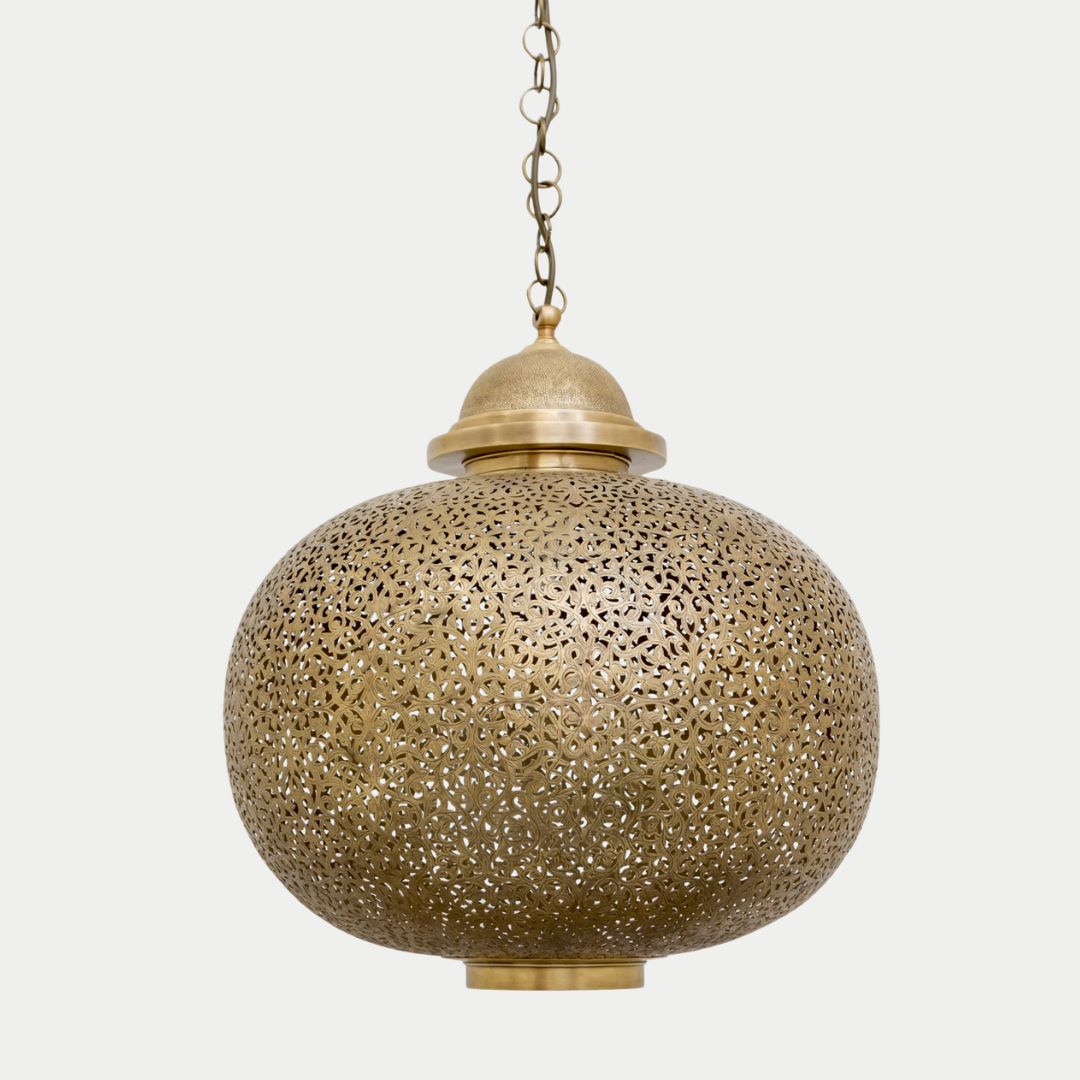 Roeya : Moorish-Style Perforated Brass Globe Pendant