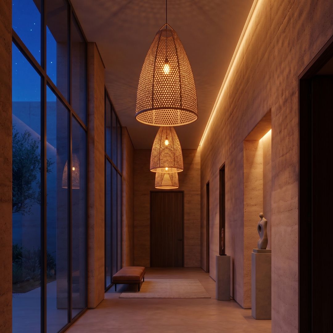 Open-Weave Raffia Floor Lantern