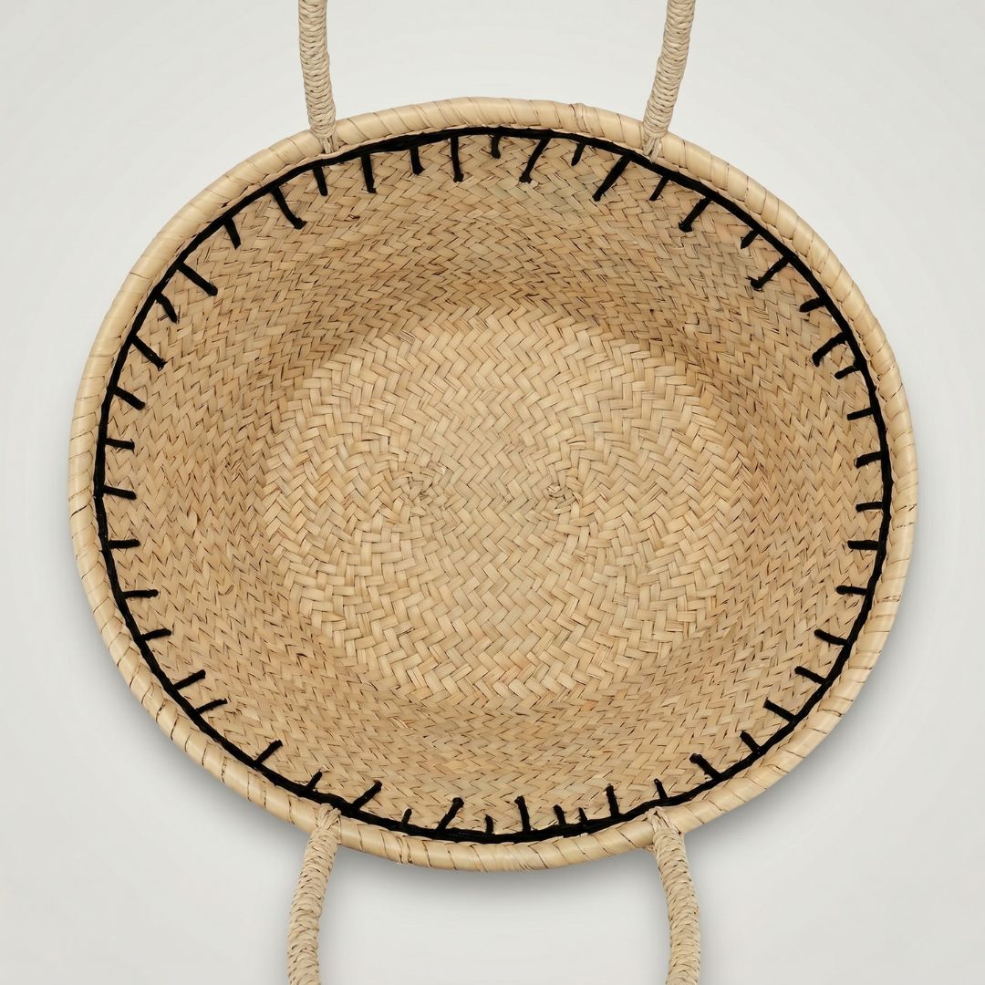 The Atlas Artisanal Raffia Tote | Handwoven with Black Geometric Motifs