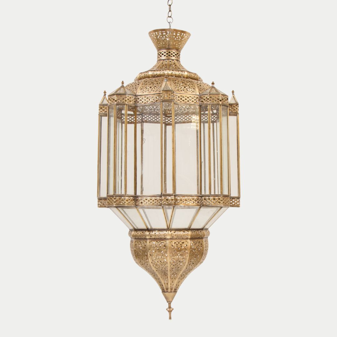 Noore : Grand Brass & Glass Cathedral Pendant