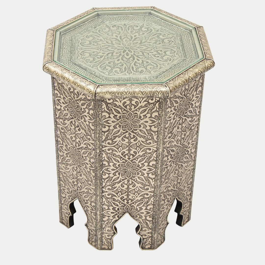 طاولة جانبية مغربية مصنوعة يدويًا من عرق اللؤلؤ: زمان