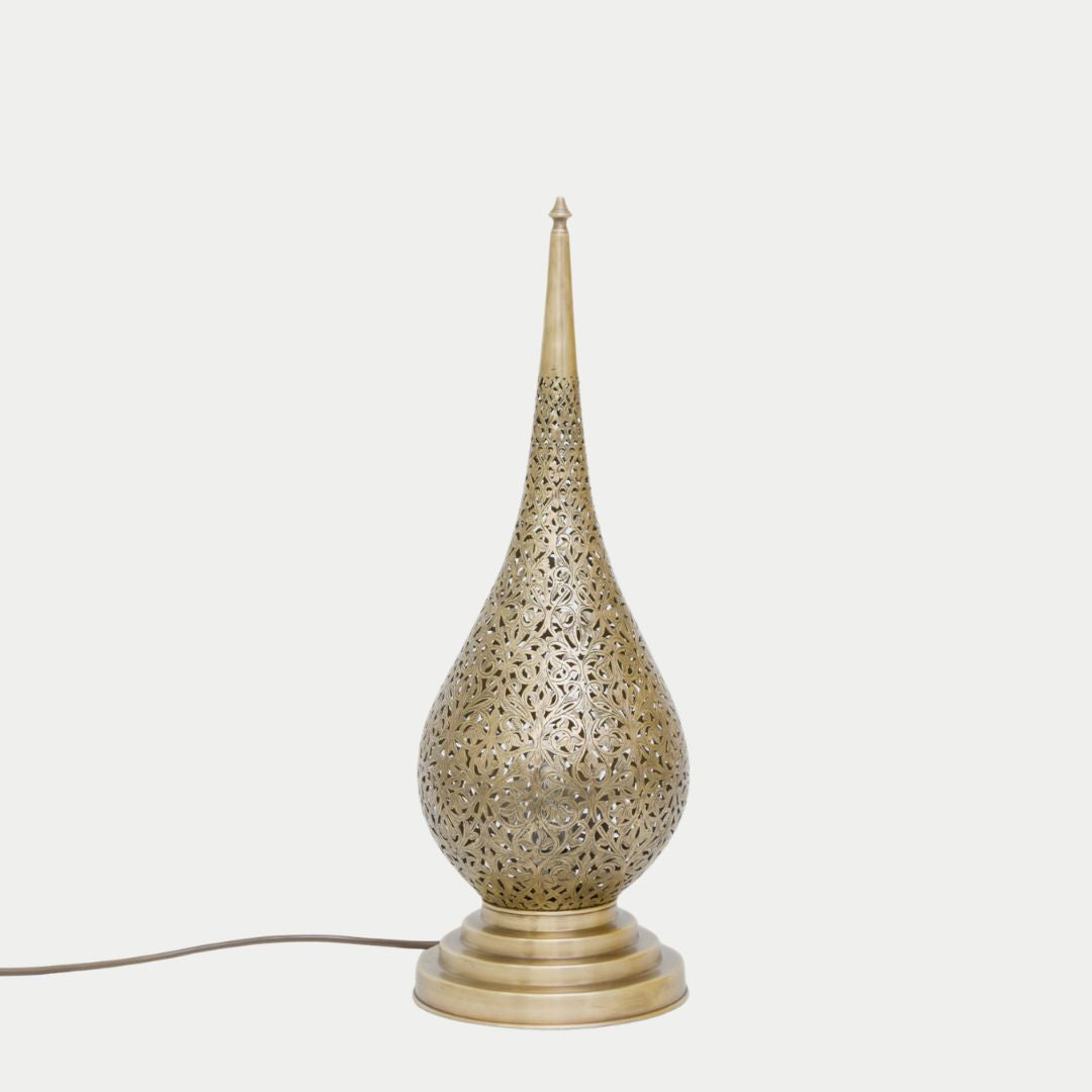 Hand-Engraved Moroccan Teardrop Brass Lamp