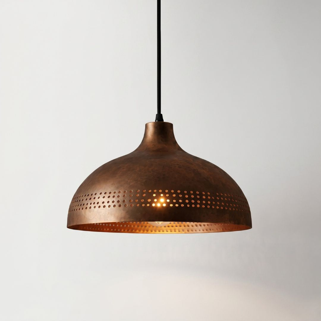"Stardust" Perforated Copper Pendant – Aged Bronze Dome