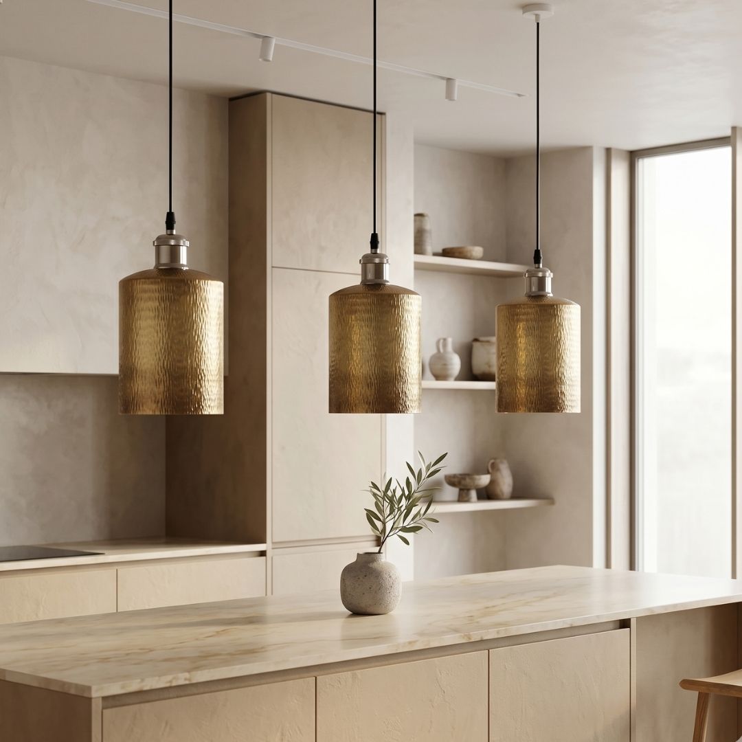 Hand-Hammered Brass Cylinder Pendant Light