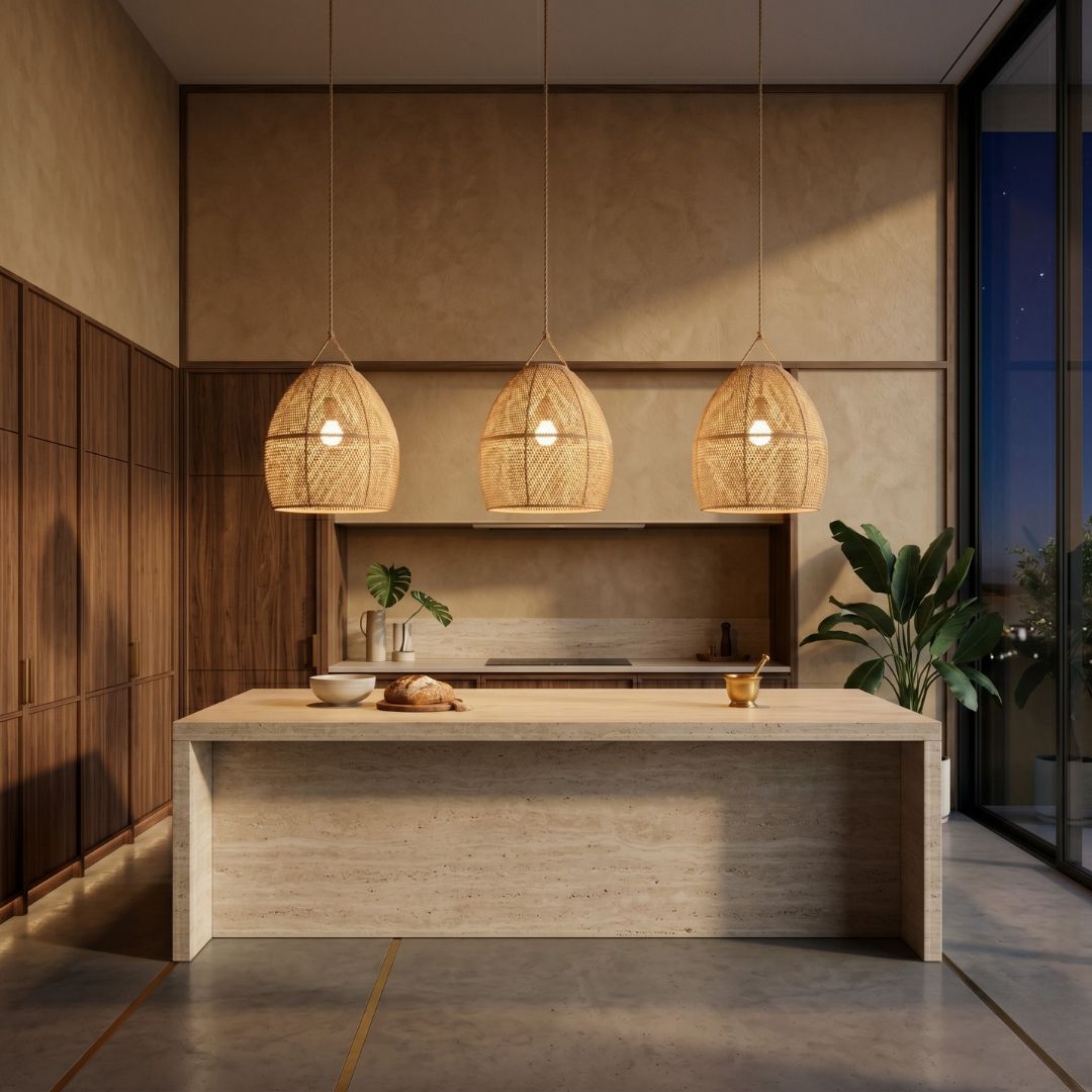 Artisanal Woven Raffia Dome Pendant Light