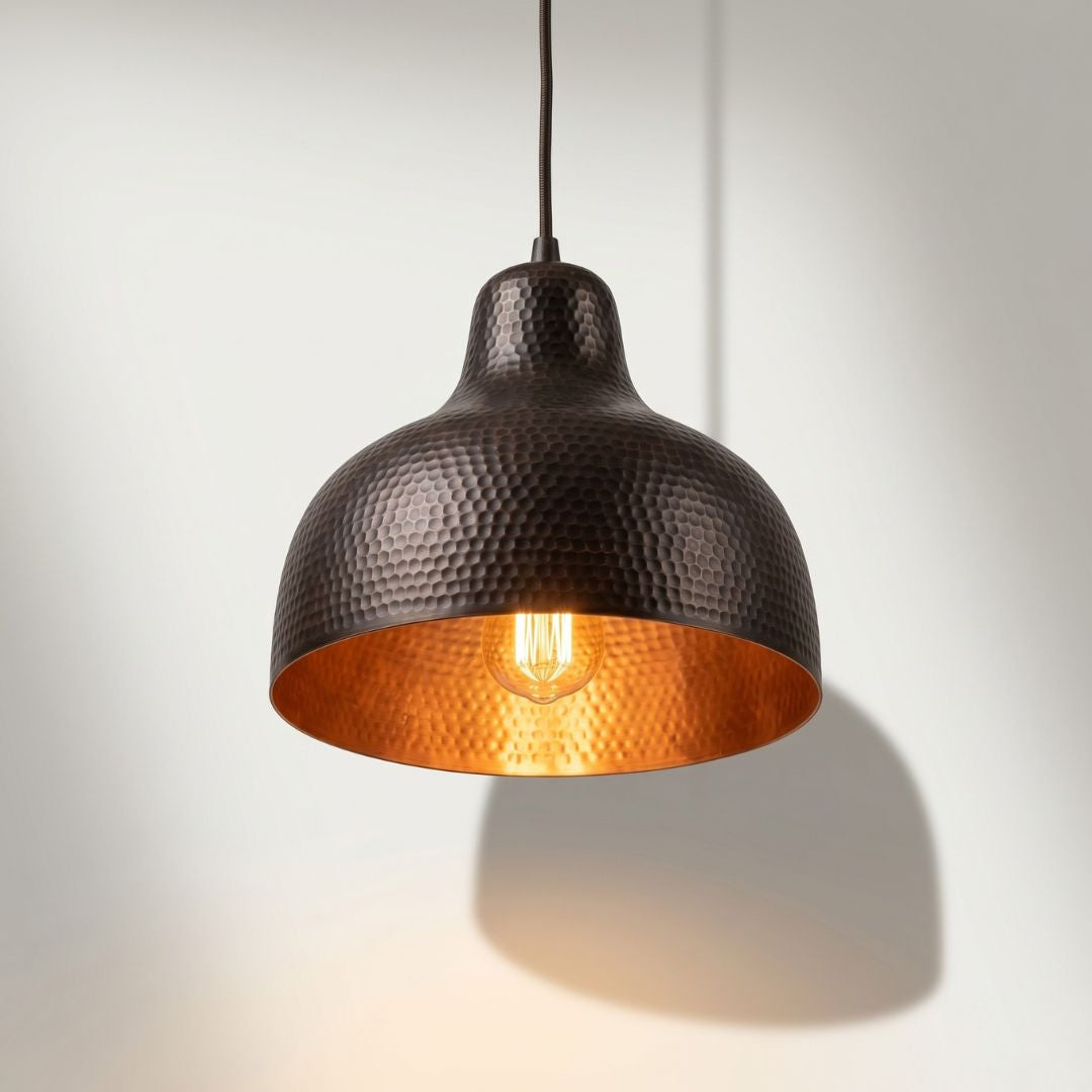 Hand-Hammered Dark Bronze & Copper Bell Pendant