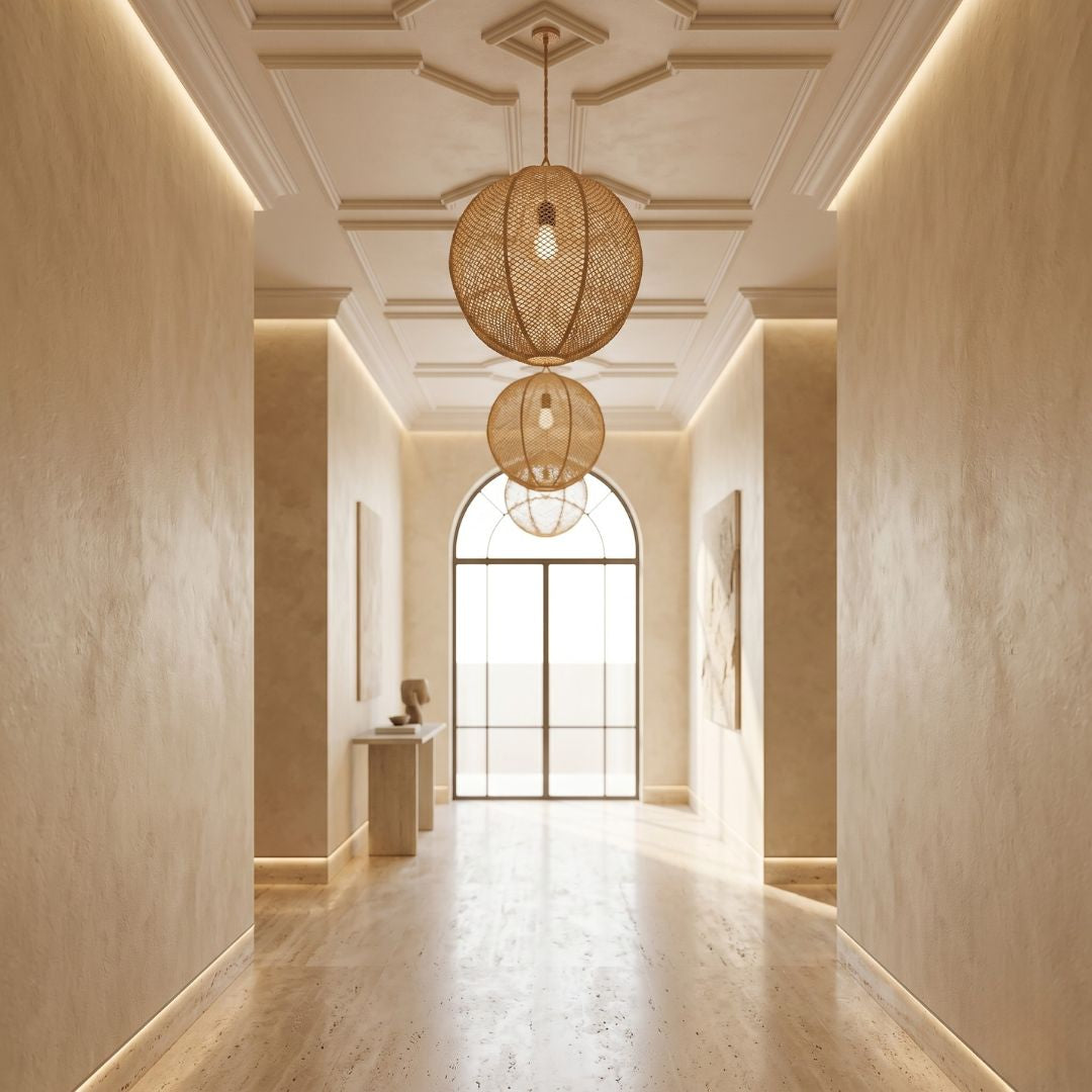 Artisanal Woven Raffia Orb Pendant Light