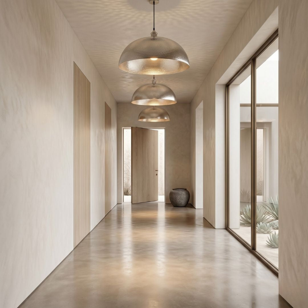 Hand-Hammered Silver Dome Pendant Light