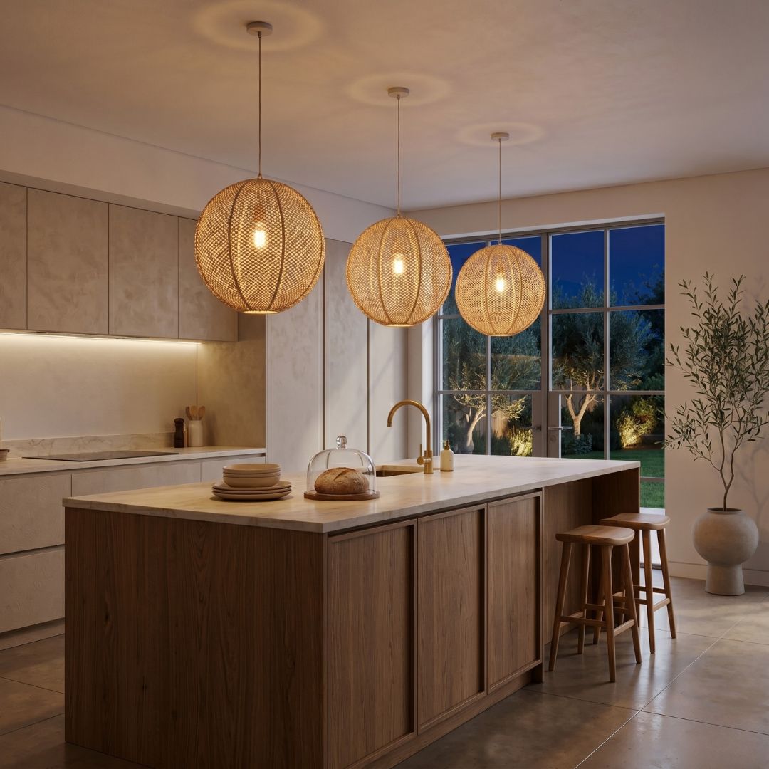 Artisanal Woven Raffia Orb Pendant Light