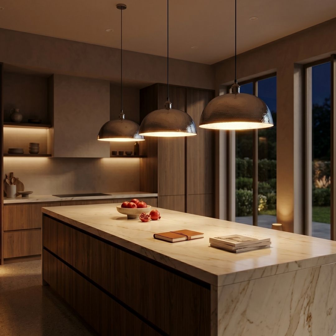 Hand-Hammered Silver Dome Pendant Light