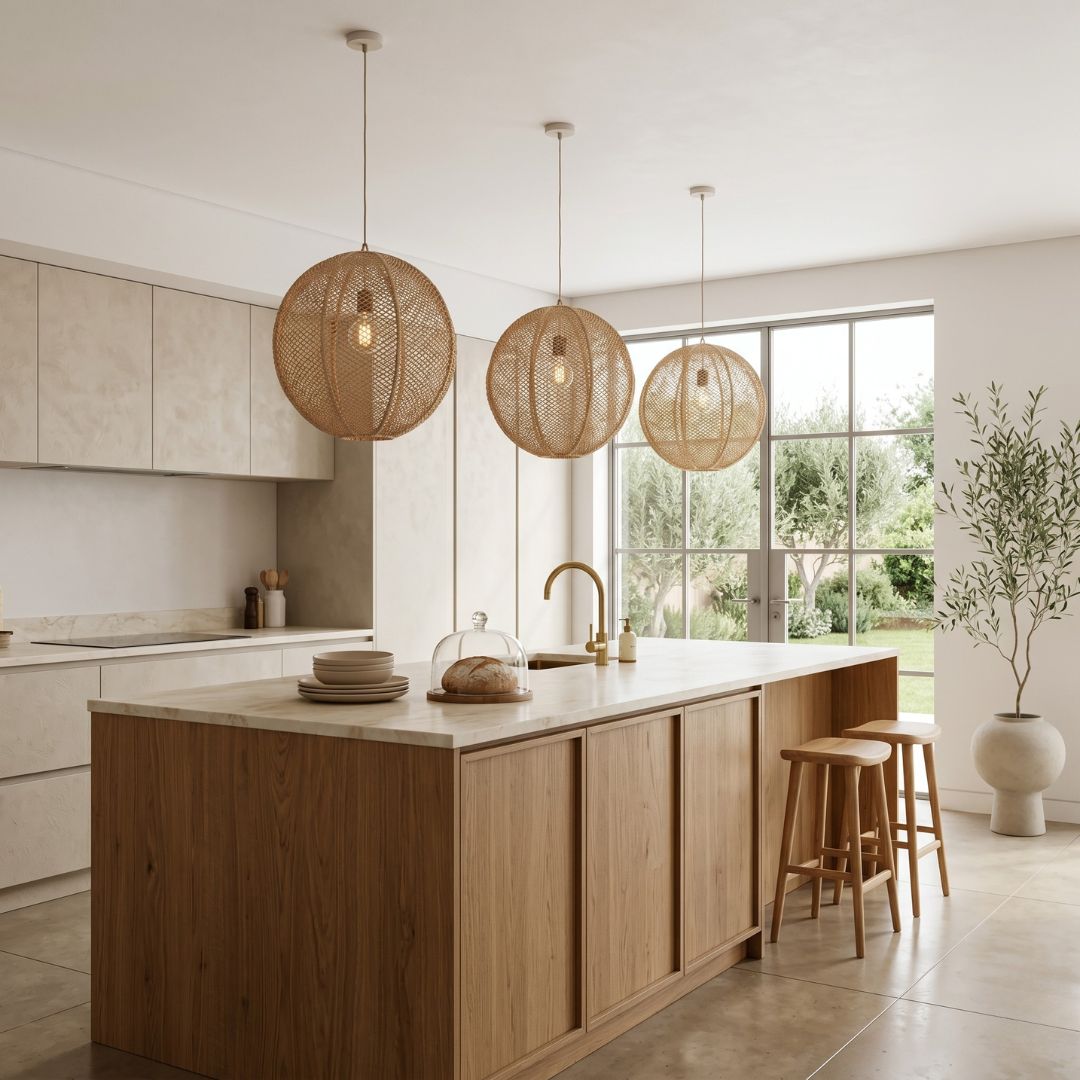 Artisanal Woven Raffia Orb Pendant Light