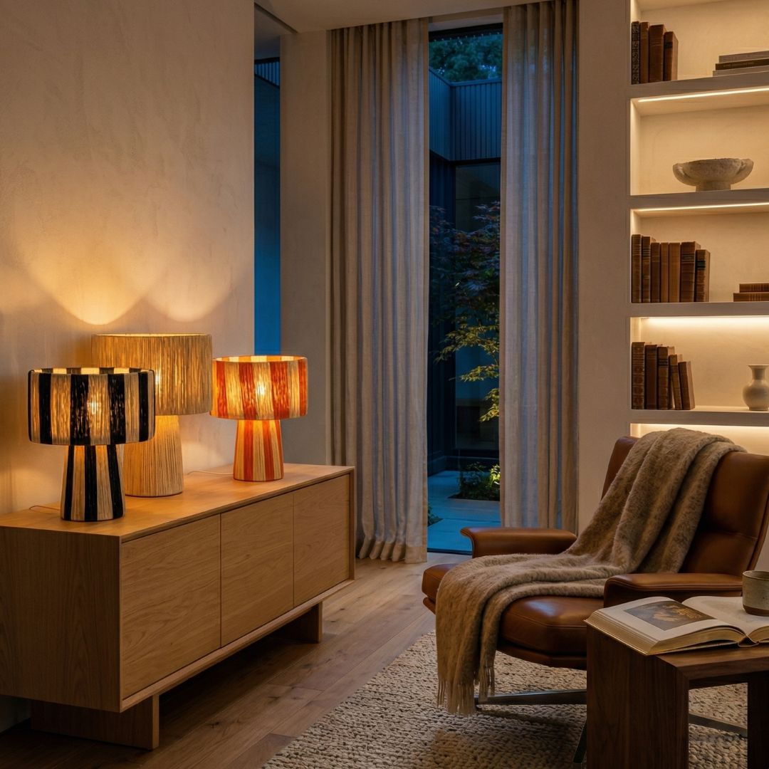 Hand-Woven Raffia Pedestal Table Lamp