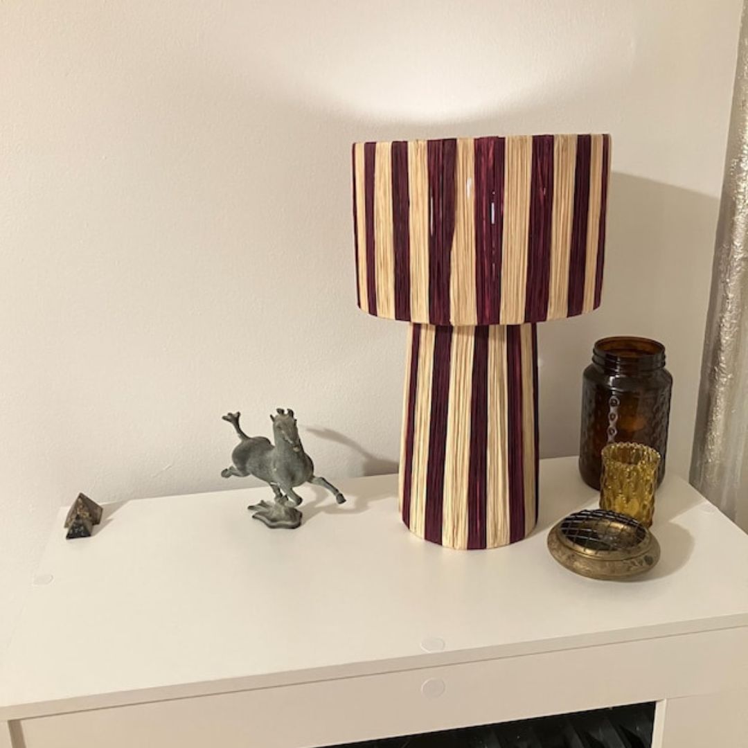 Hand-Woven Raffia Pedestal Table Lamp