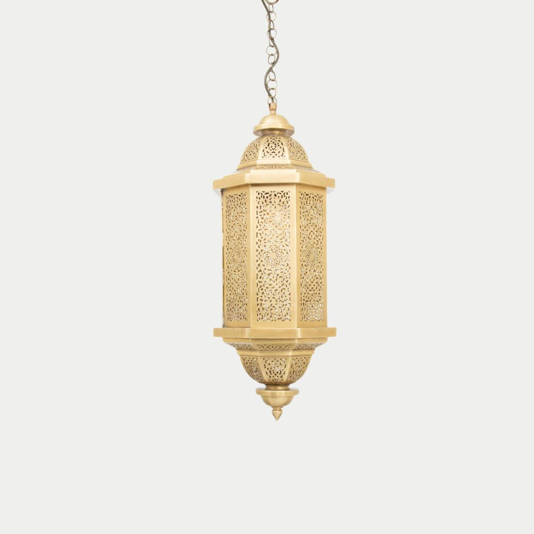 Shahida : Handcrafted Moroccan Hexagonal Brass Lantern