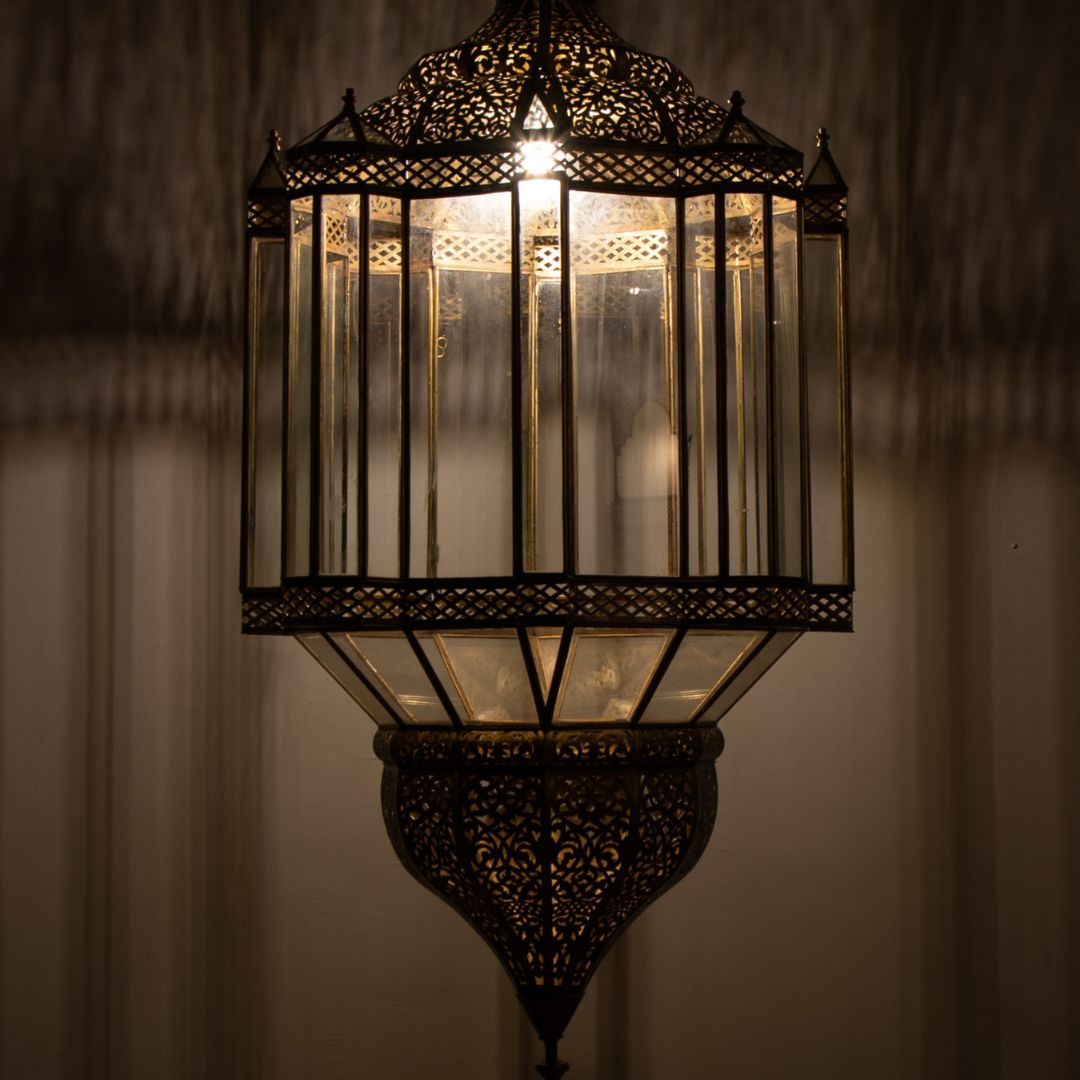 Noore : Grand Brass & Glass Cathedral Pendant
