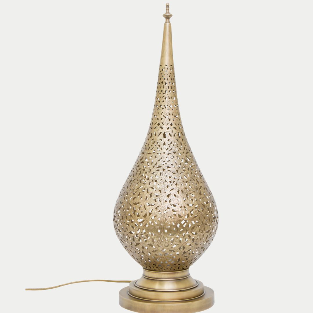 Hand-Engraved Moroccan Teardrop Brass Lamp