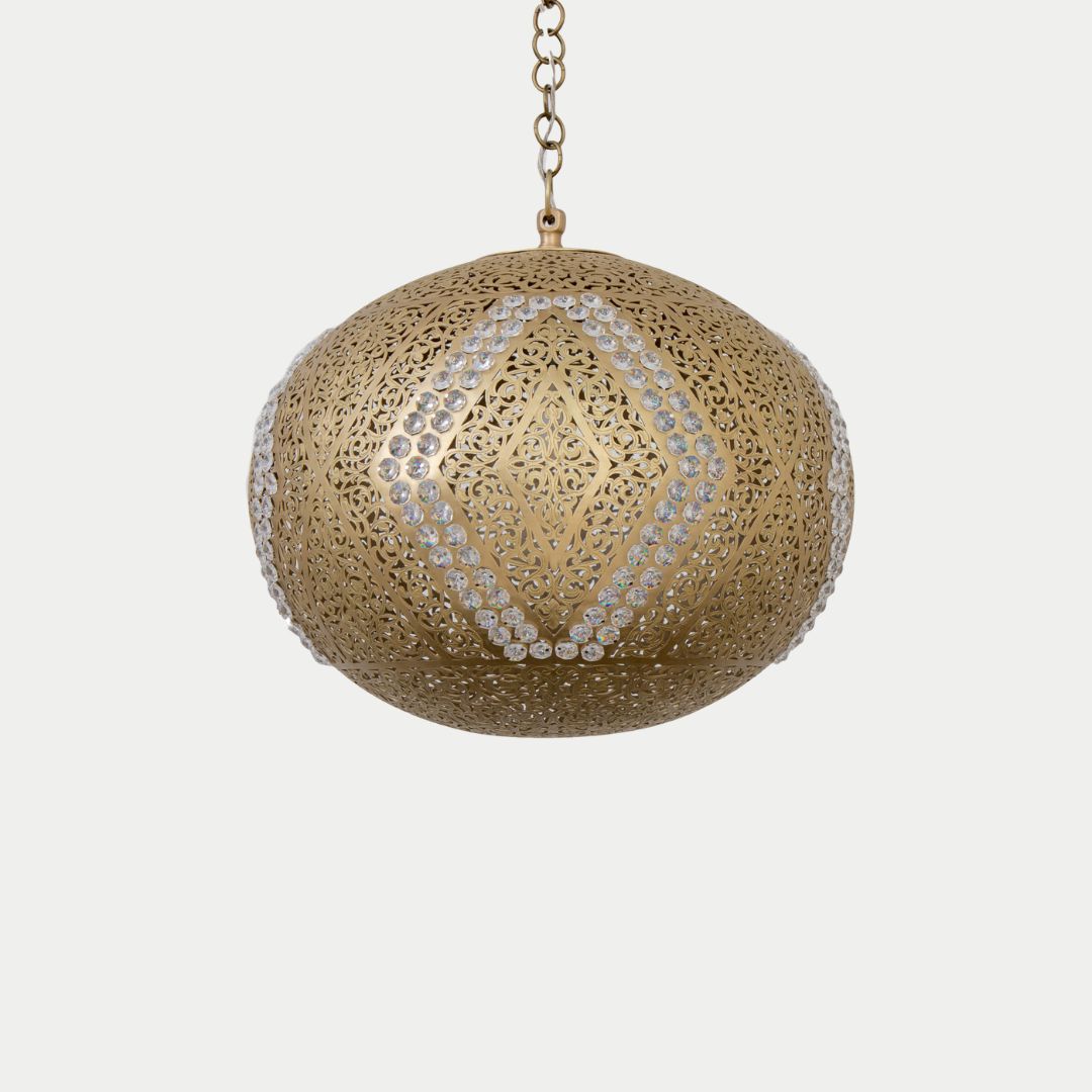 Elbatoul : Orbital Brass & Crystal Moroccan Pendant