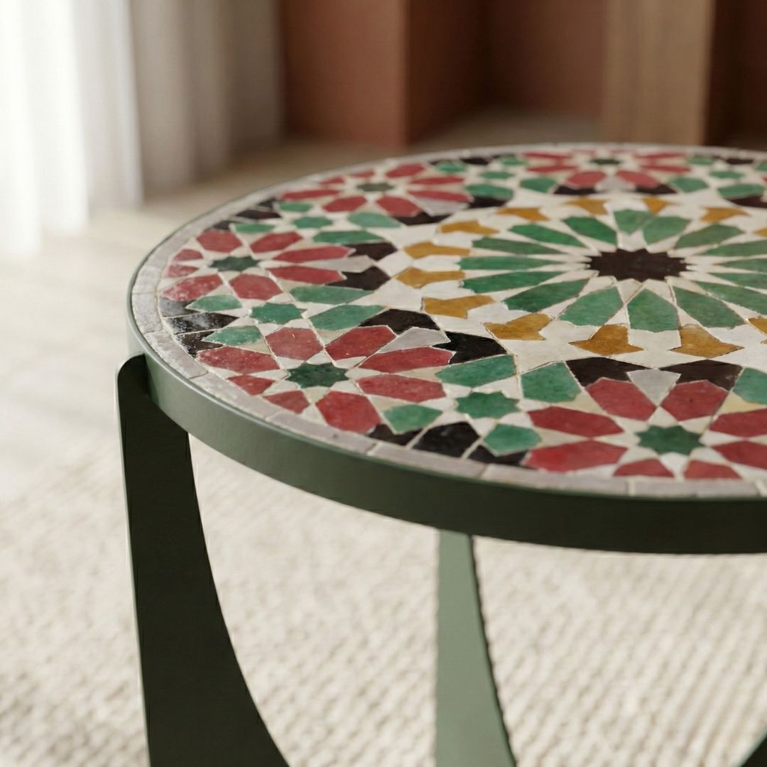 فاس - طاولة فسيفساء زليج مصنوعة يدوياً