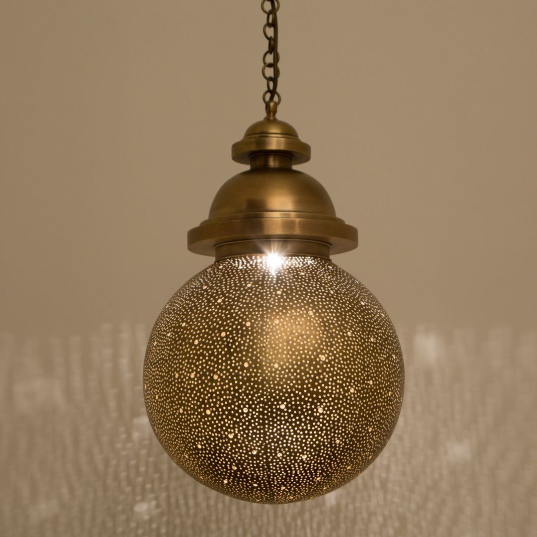 Bader :Hand-Pierced Brass Globe Pendant