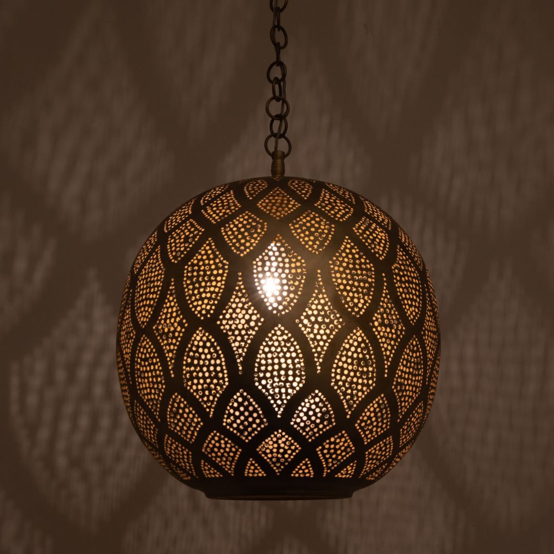 ellaf : Handcrafted Perforated Brass Globe Pendant Light