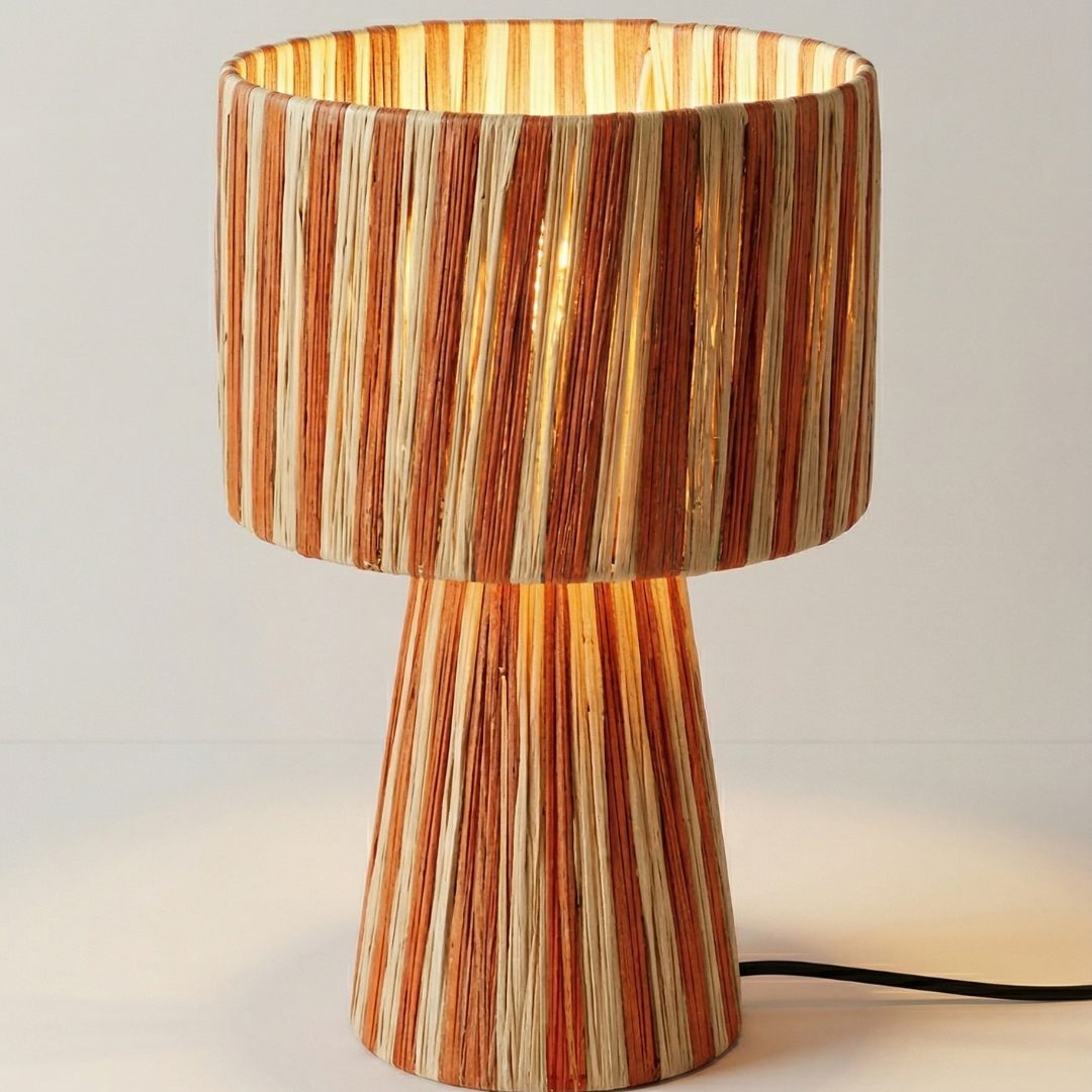 Hand-Woven Raffia Pedestal Table Lamp