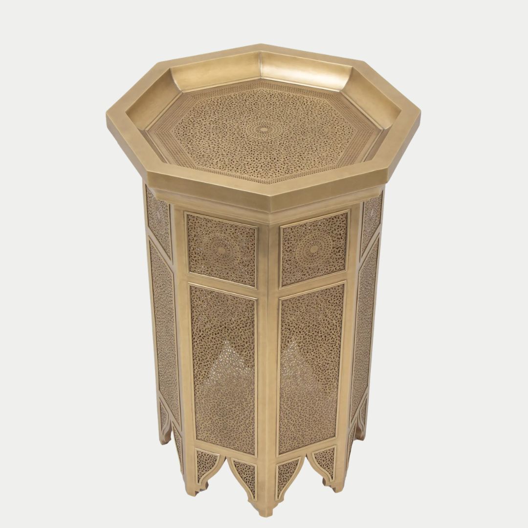 طاولة جانبية مغربية مصنوعة يدويًا من عرق اللؤلؤ: زمان