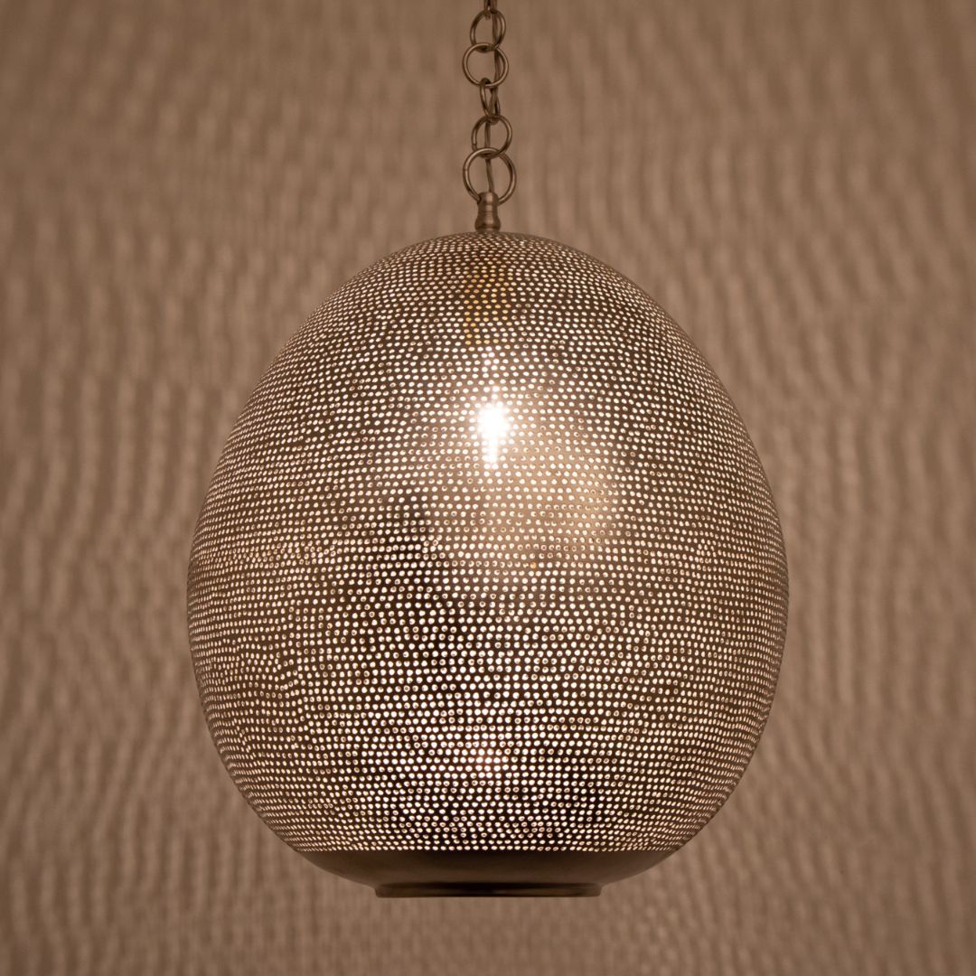 Hala : Hand-Pierced Silver Ovoid Pendant Light