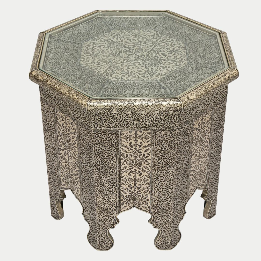 طاولة جانبية مغربية مصنوعة يدويًا من عرق اللؤلؤ: زمان