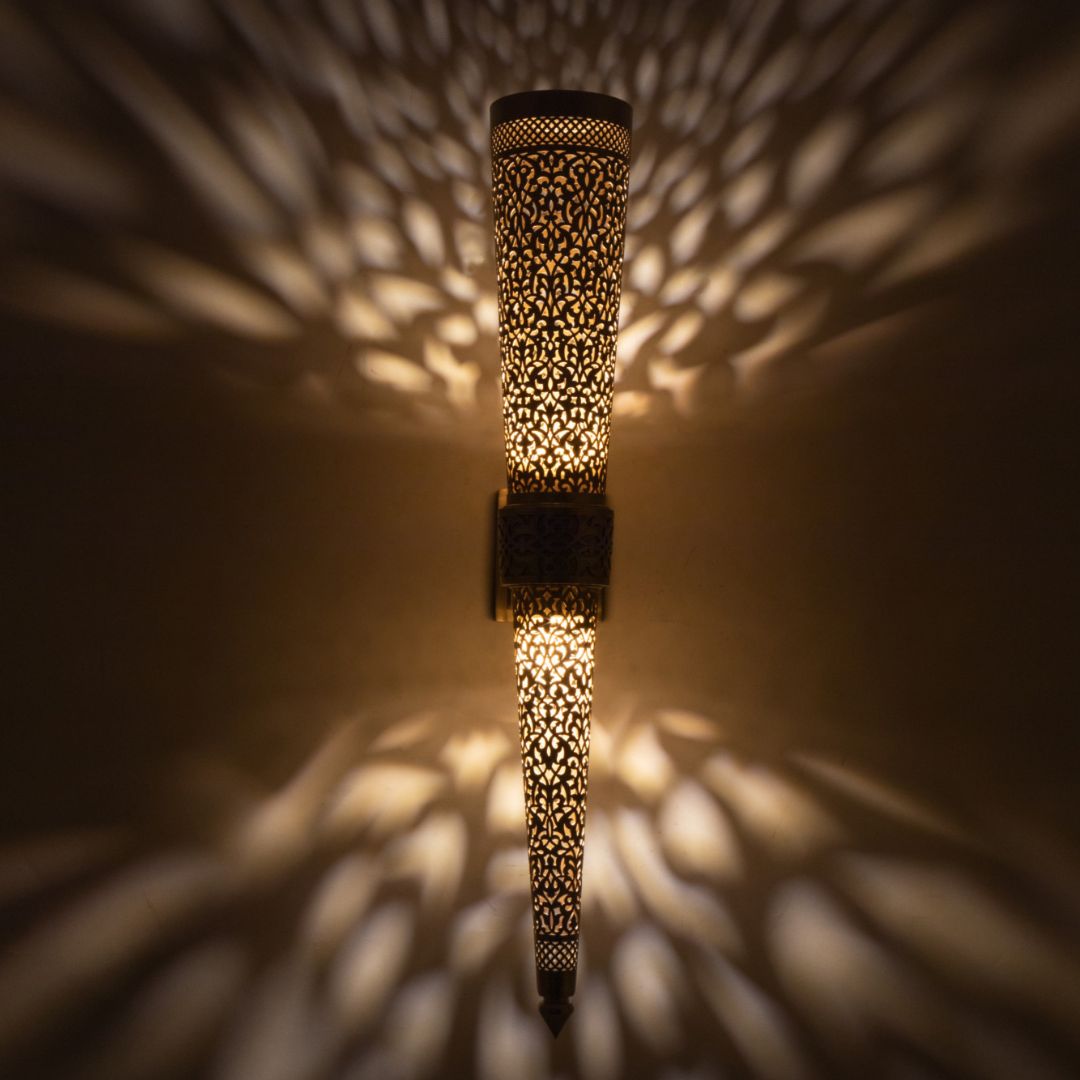 Hand-Etched Arabesque Brass Torch Sconce