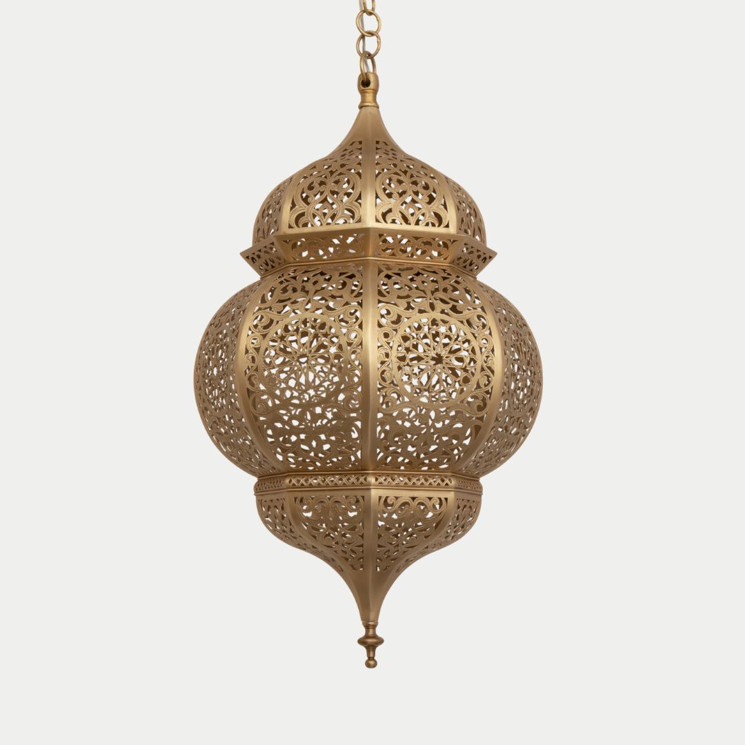 Noha : Intricate Hand-Pierced Brass Filigree Moroccan Pendant