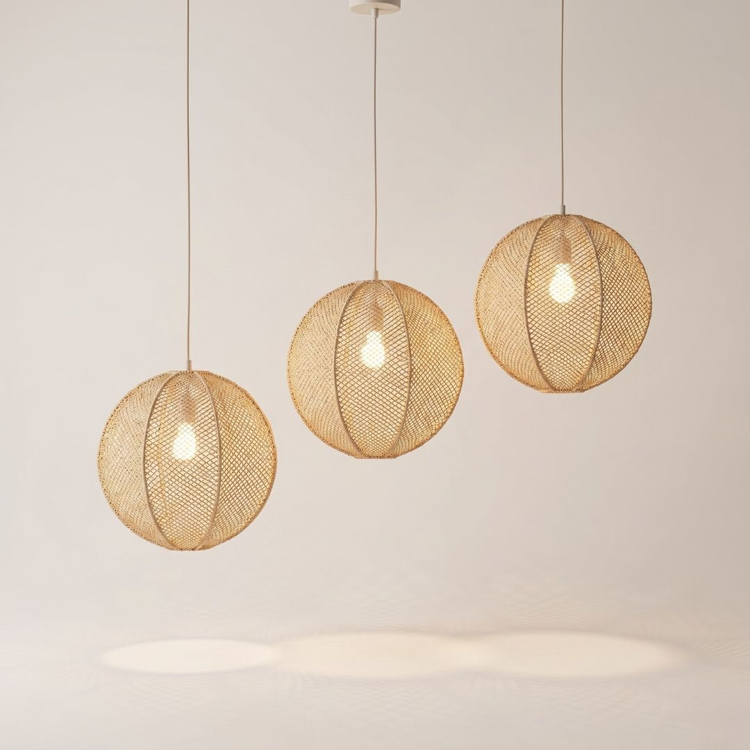 Artisanal Woven Raffia Orb Pendant Light