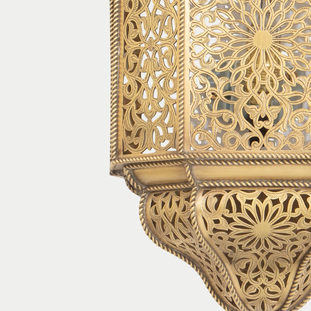 Hand-Carved Moroccan Brass Wall Sconce