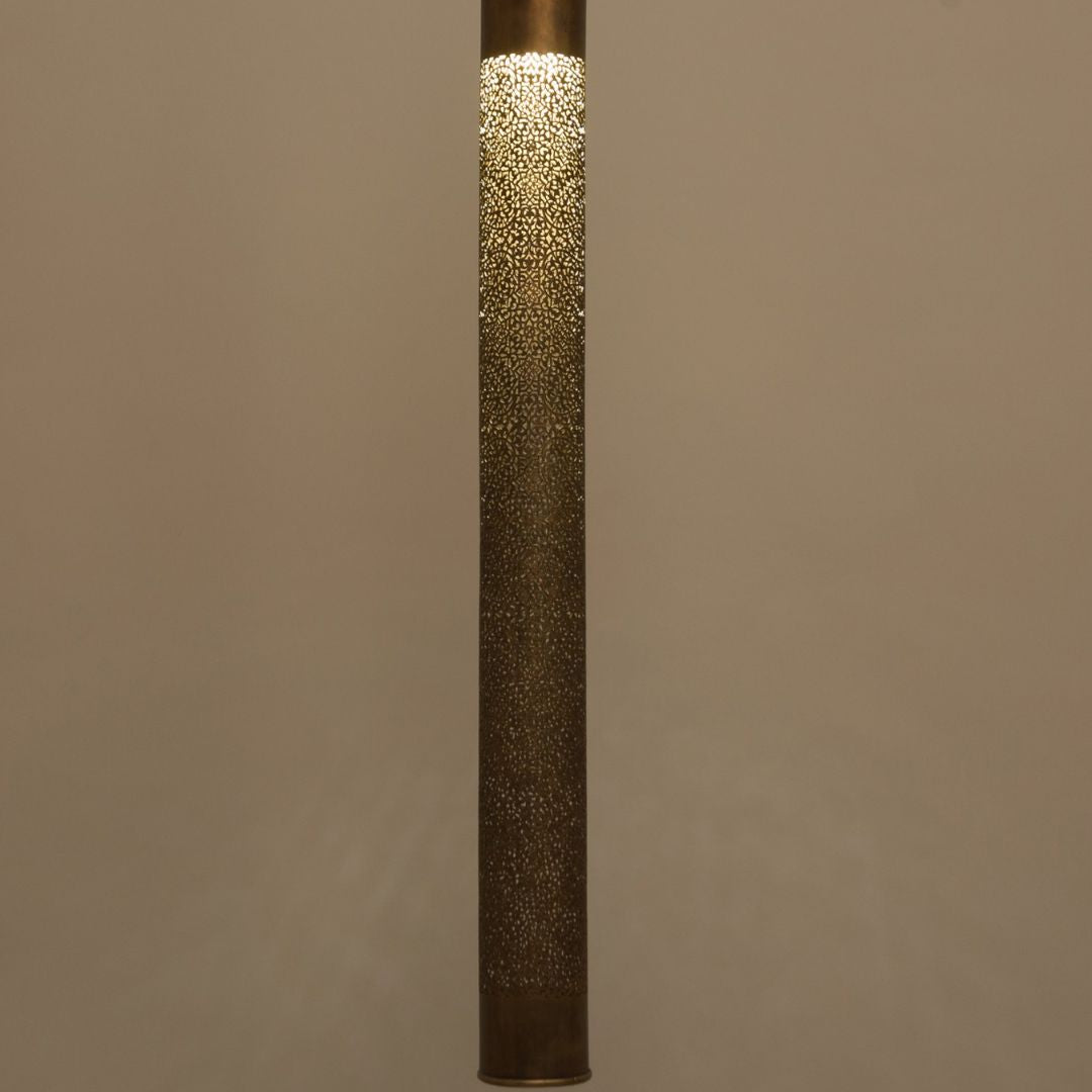 Slim Hand-Pierced Brass Obelisk Pendant