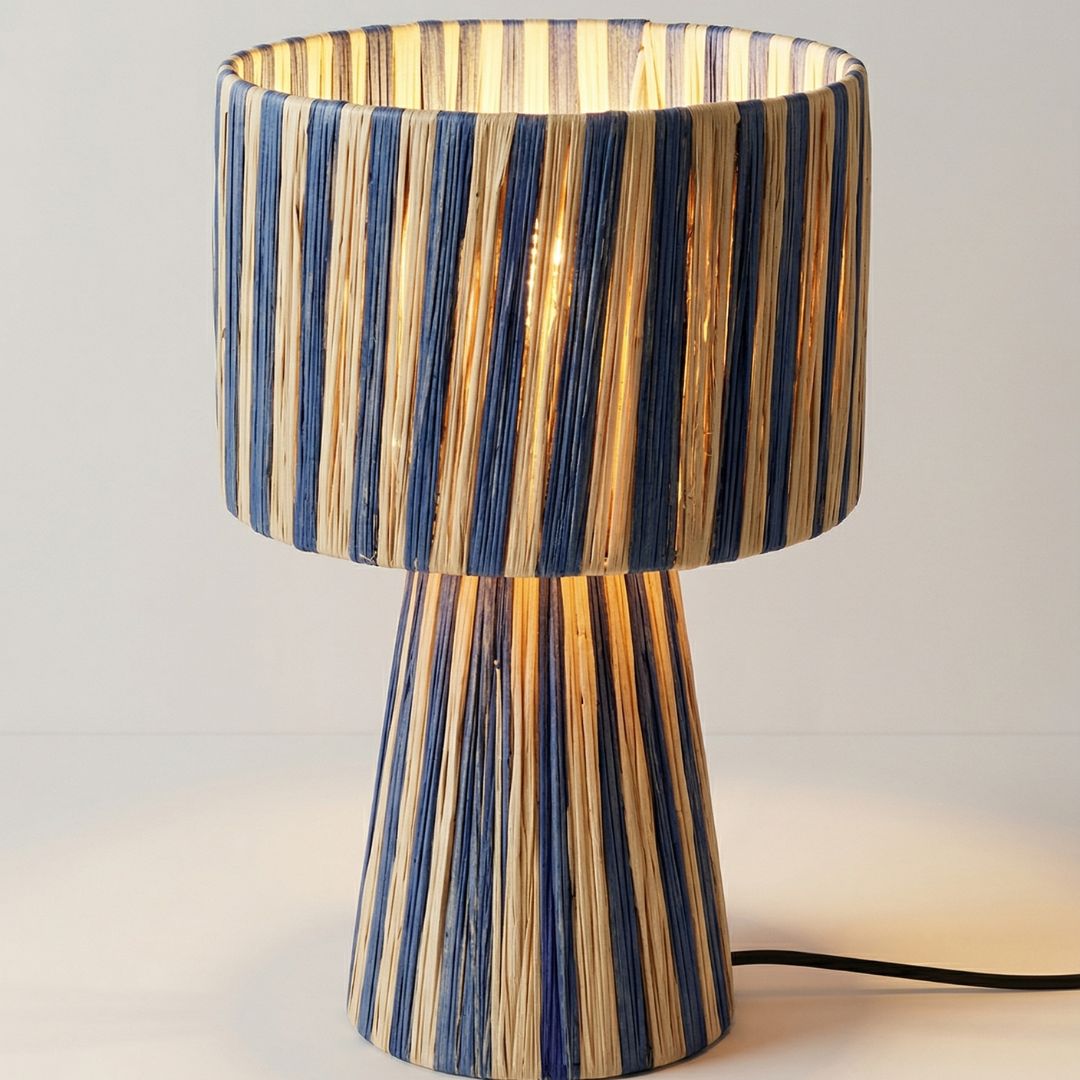Hand-Woven Raffia Pedestal Table Lamp