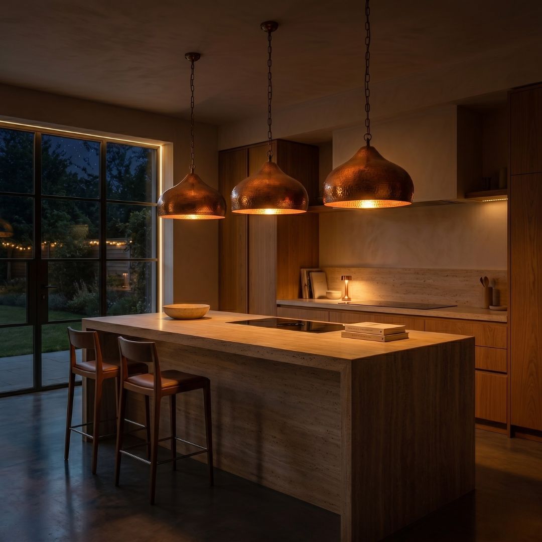 Artisan Hand-Hammered Copper Dome Pendant Light